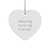 Funny Trainer Gifts from Friends, Heart Shaped Ornament with 'Amazing F--king Trainer' Quote, Christmas Unique Gifts for Men - Image 1